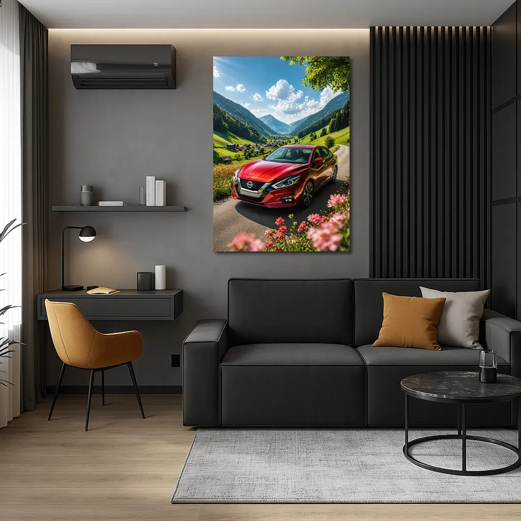 Nissan Altima Red Car Mountain Valley Road – Wall Art