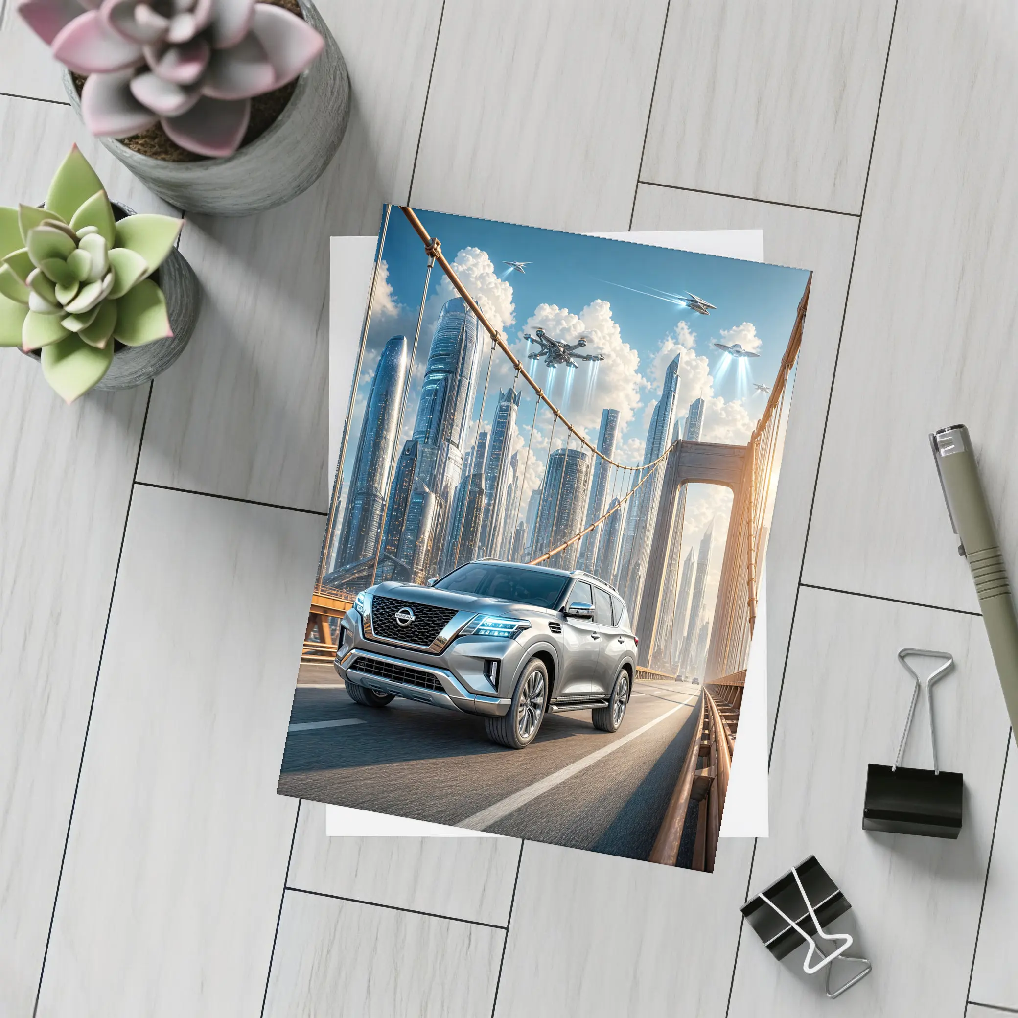 Nissan Armada SUV On Futuristic Bridge – Postcards
