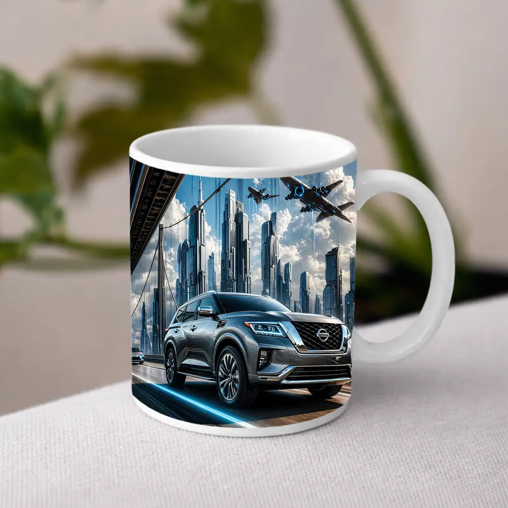 Nissan Armada Crossing Futuristic City Bridge – Mugs