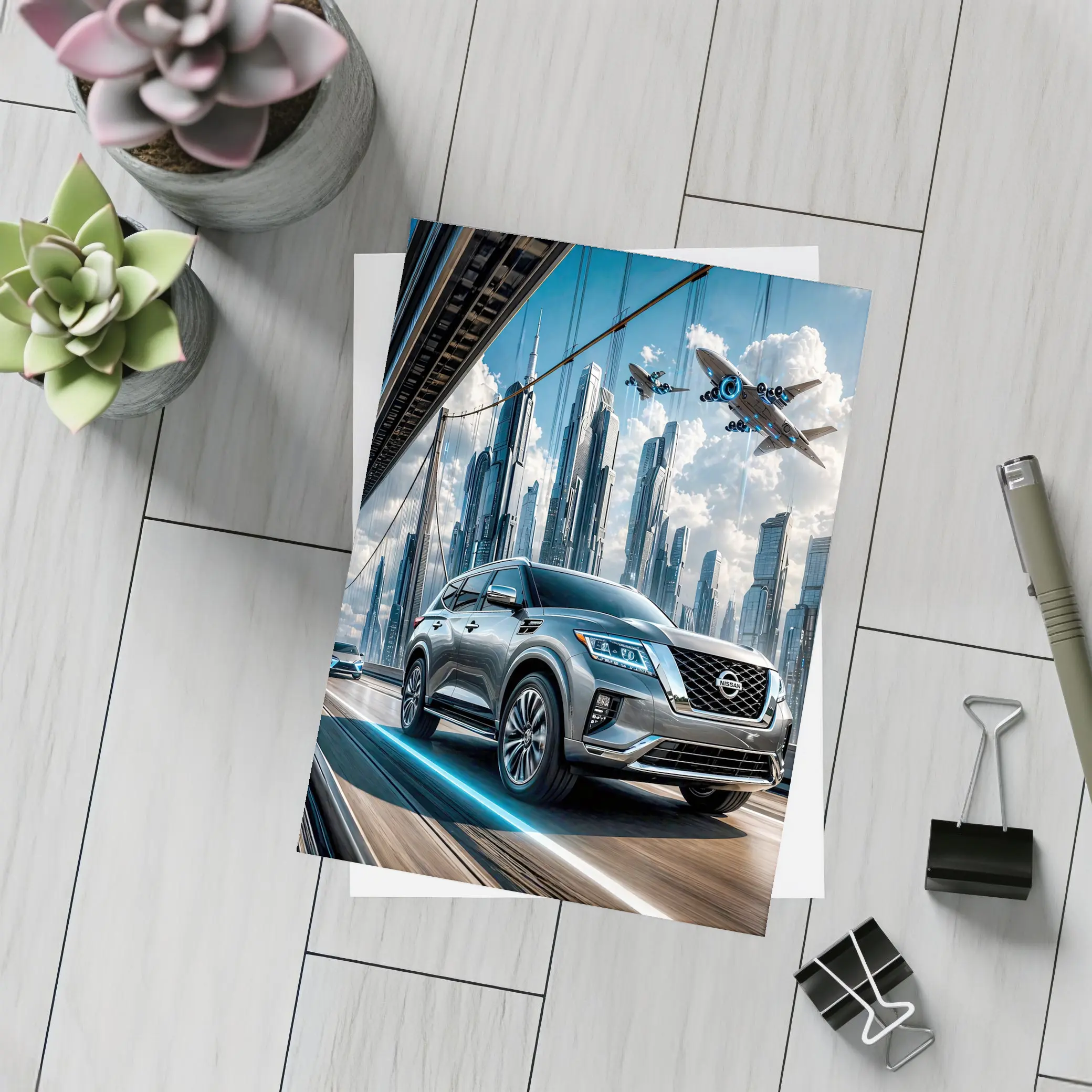 Nissan Armada Crossing Futuristic City Bridge – Postcards