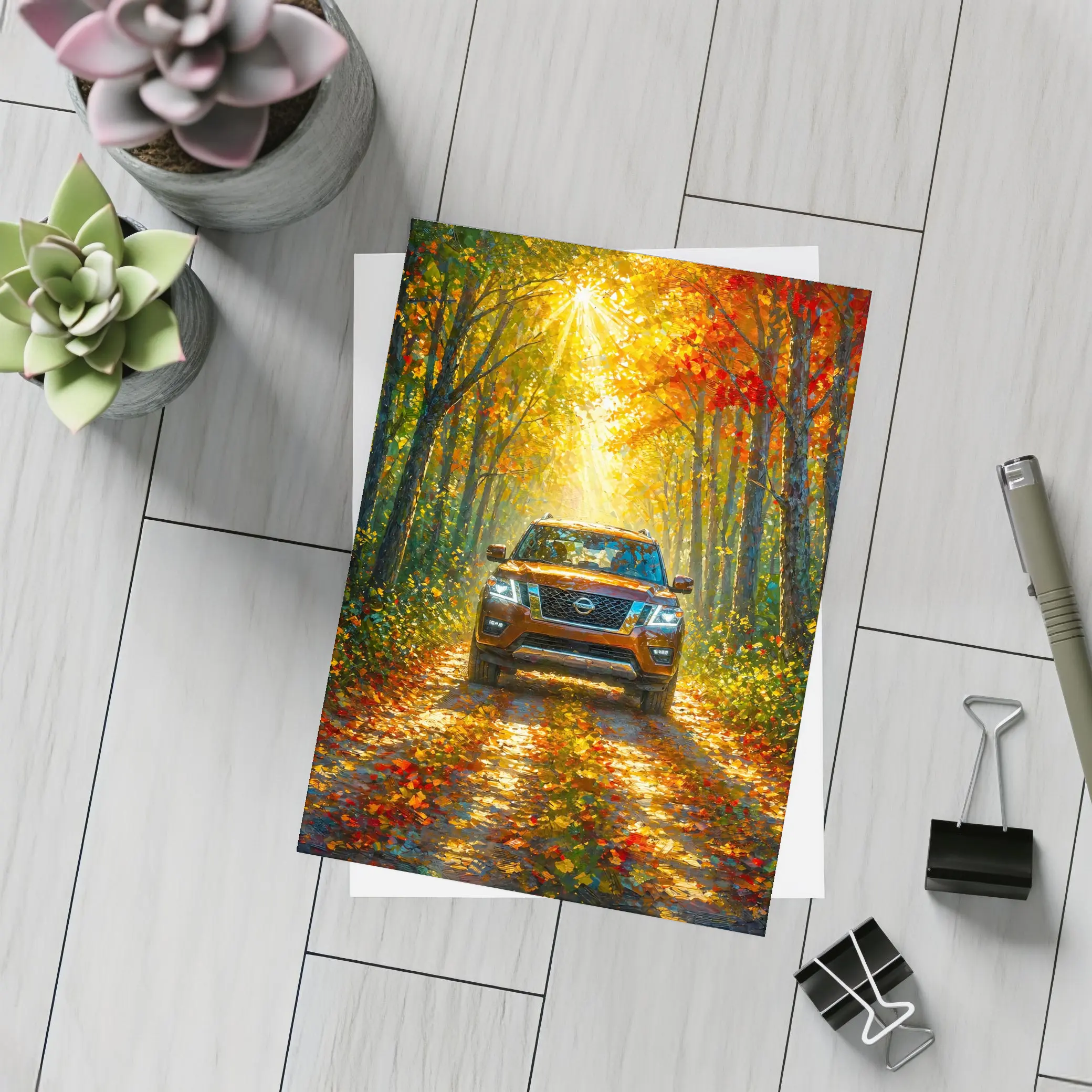 Nissan Armada SUV Autumn Forest Drive – Postcards