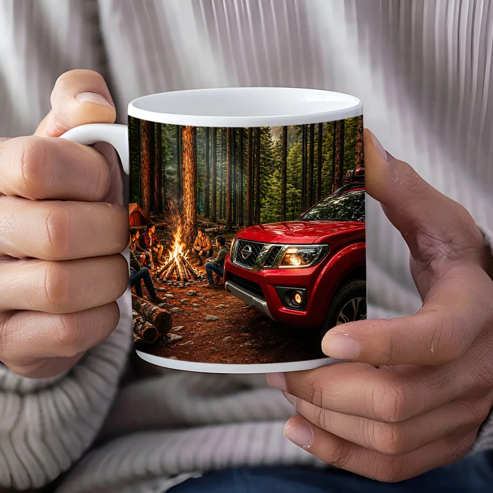 Nissan Frontier Red Truck Forest Campfire – Mugs