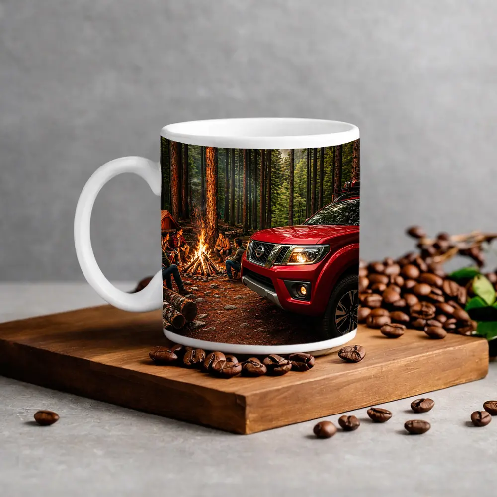 Nissan Frontier Red Truck Forest Campfire – Mugs