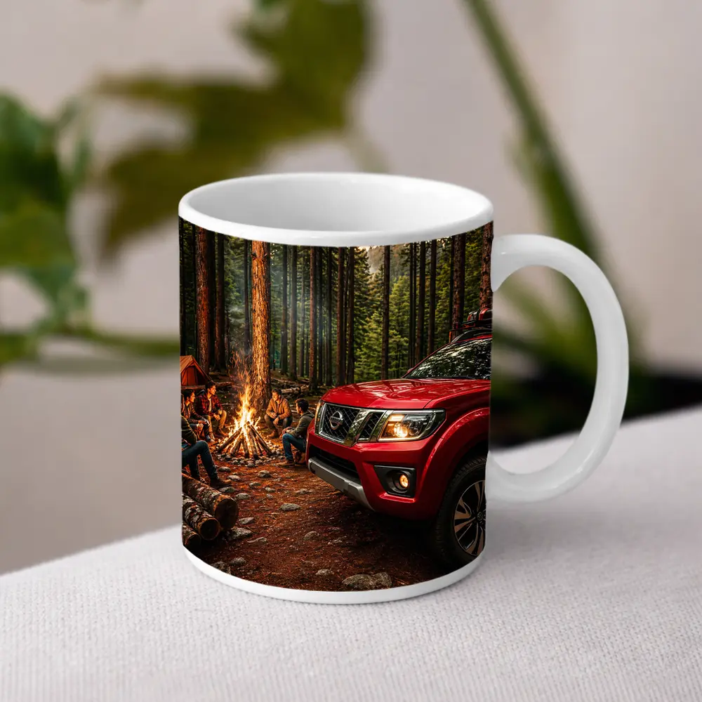 Nissan Frontier Red Truck Forest Campfire – Mugs