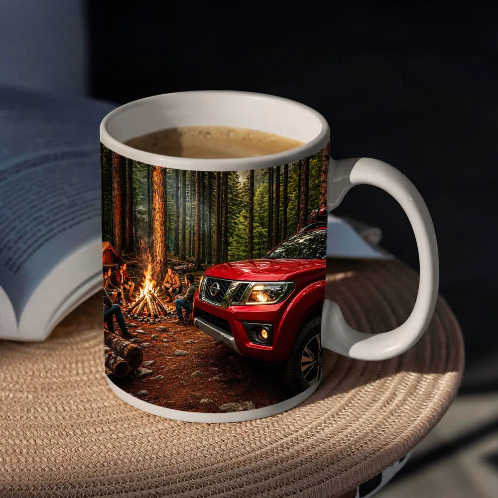 Nissan Frontier Red Truck Forest Campfire – Mugs
