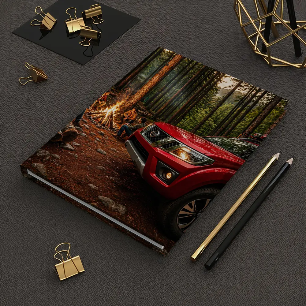 Nissan Frontier Red Truck Forest Campfire – Notebooks