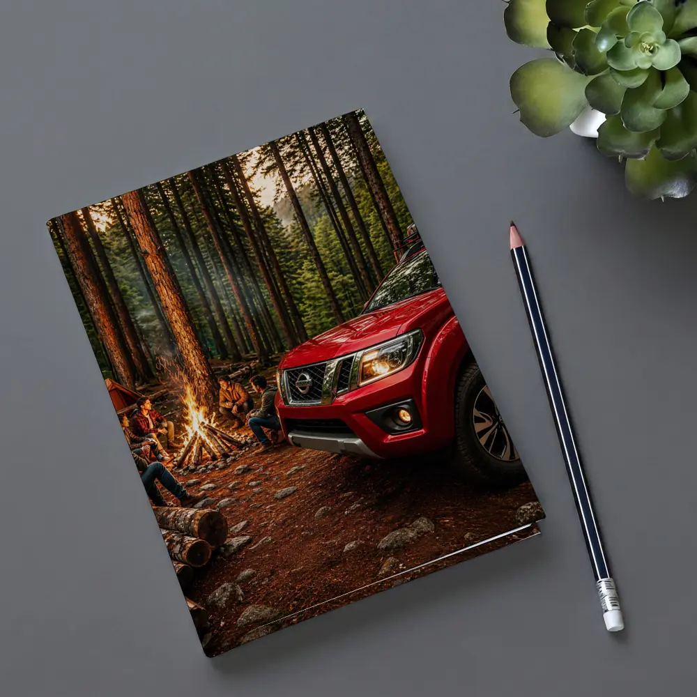 Nissan Frontier Red Truck Forest Campfire – Notebooks