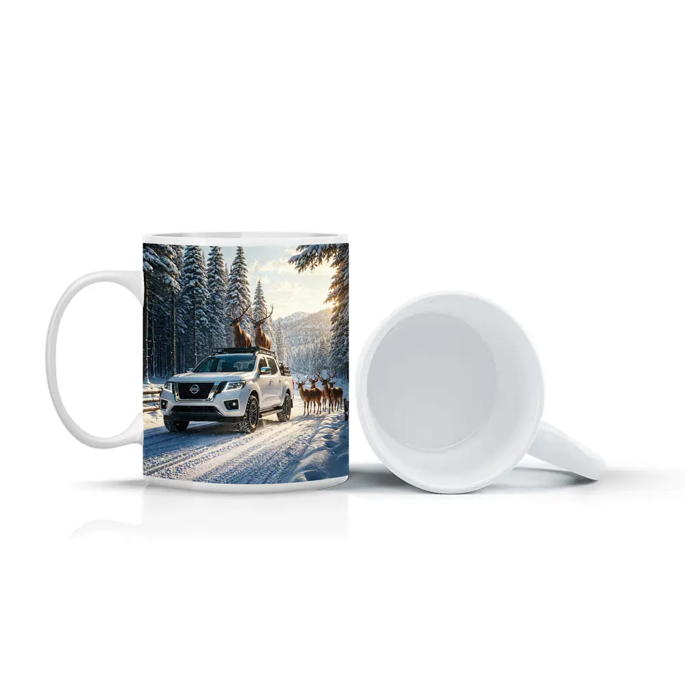 Nissan Frontier Truck Snowy Forest Deer – Mugs