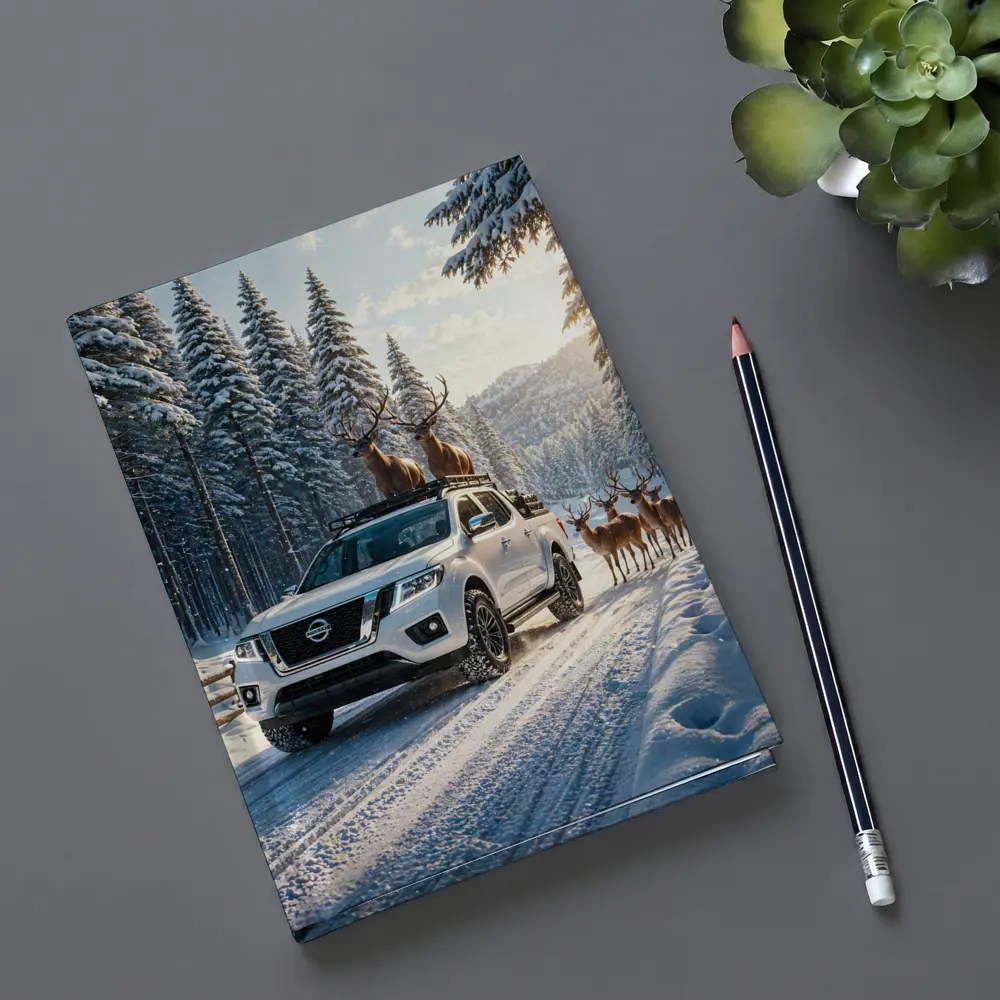 Nissan Frontier Truck Snowy Forest Deer – Notebooks