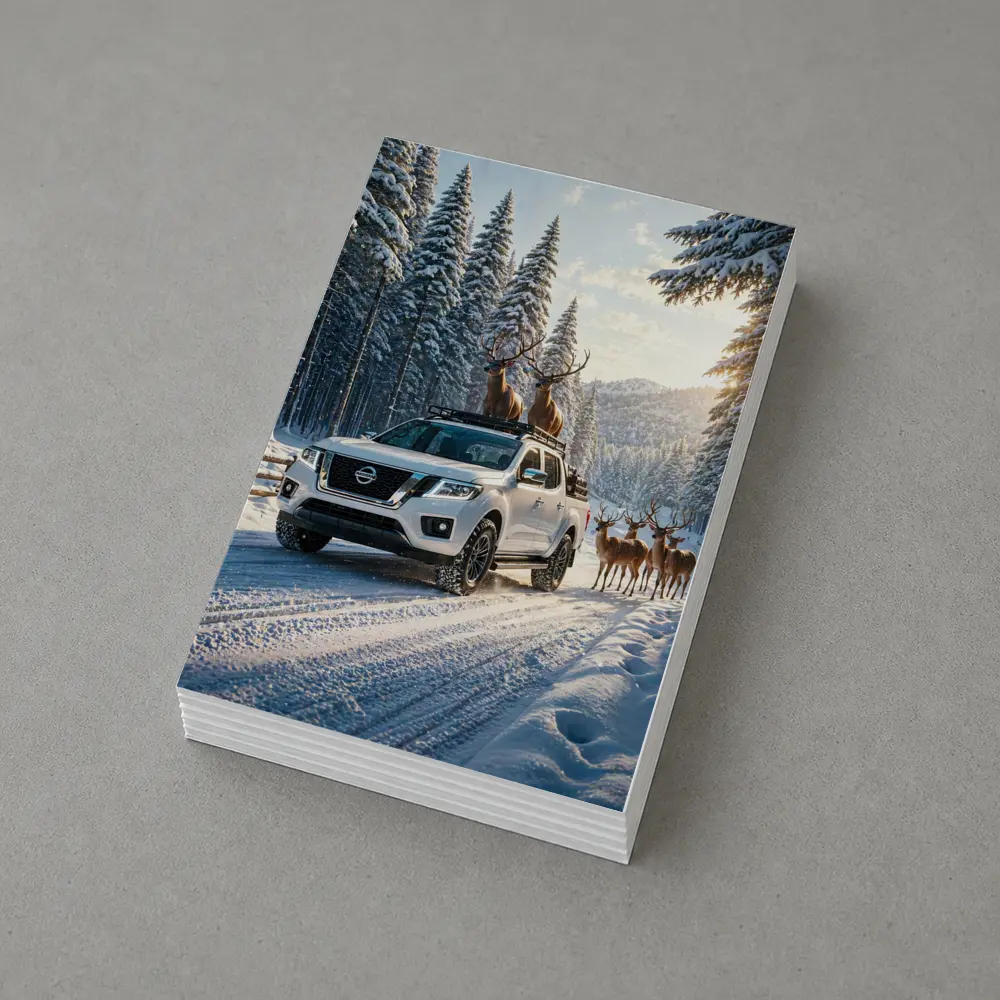 Nissan Frontier Truck Snowy Forest Deer – Postcards