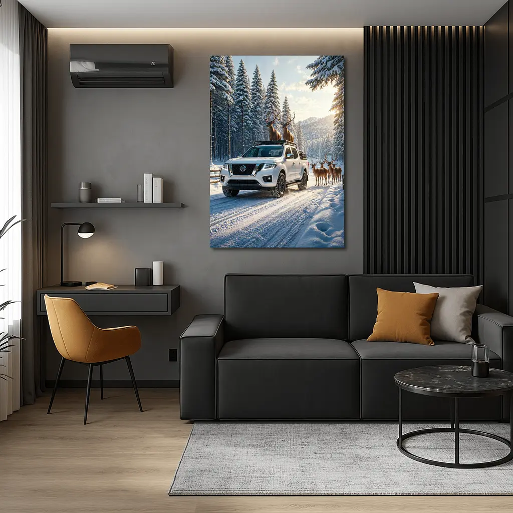 Nissan Frontier Truck Snowy Forest Deer – Wall Art
