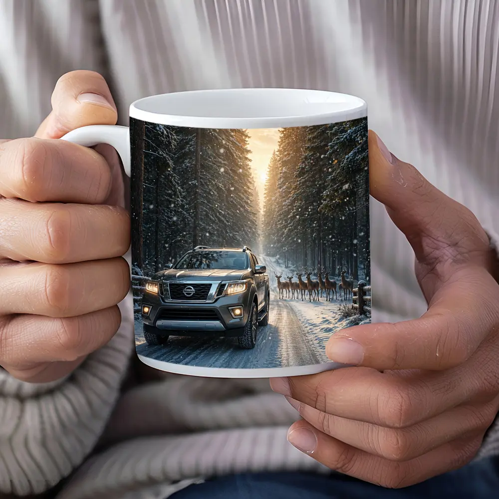 Nissan Frontier SUV Snowy Forest Deer – Mugs