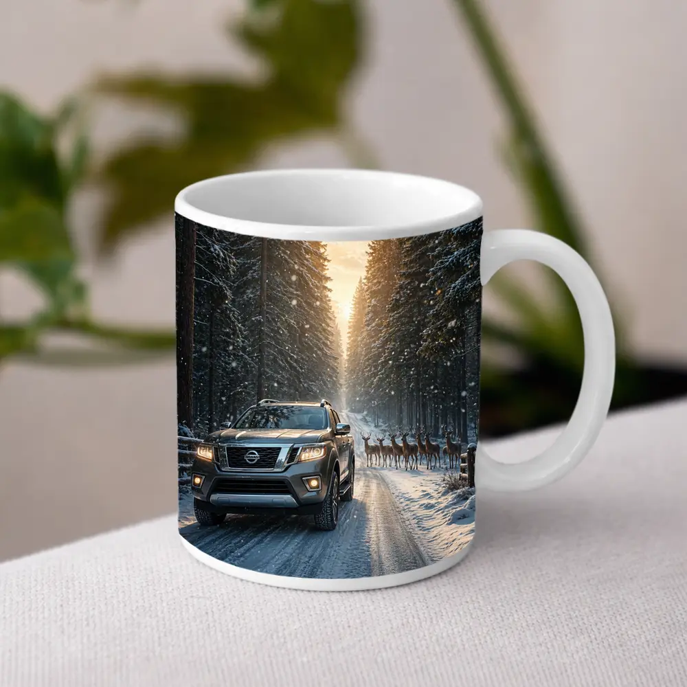 Nissan Frontier SUV Snowy Forest Deer – Mugs