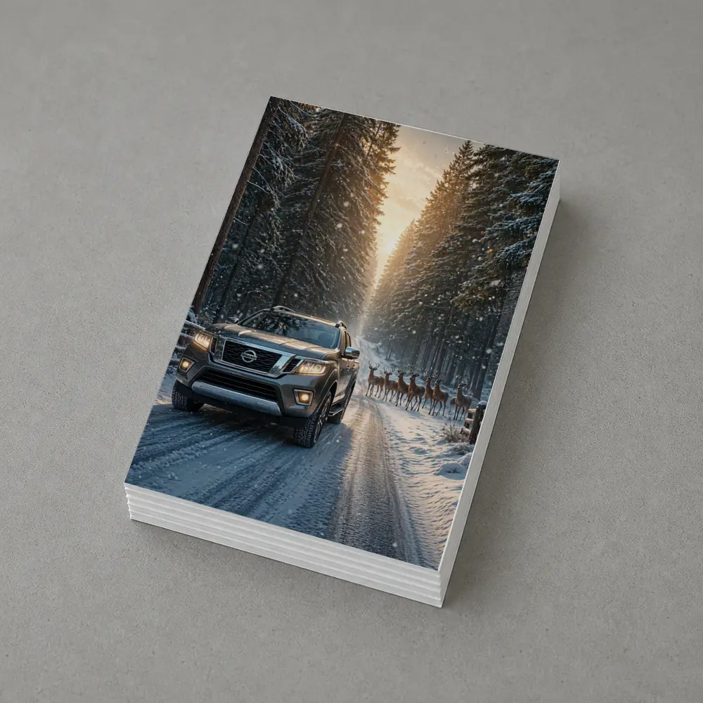 Nissan Frontier SUV Snowy Forest Deer – Postcards