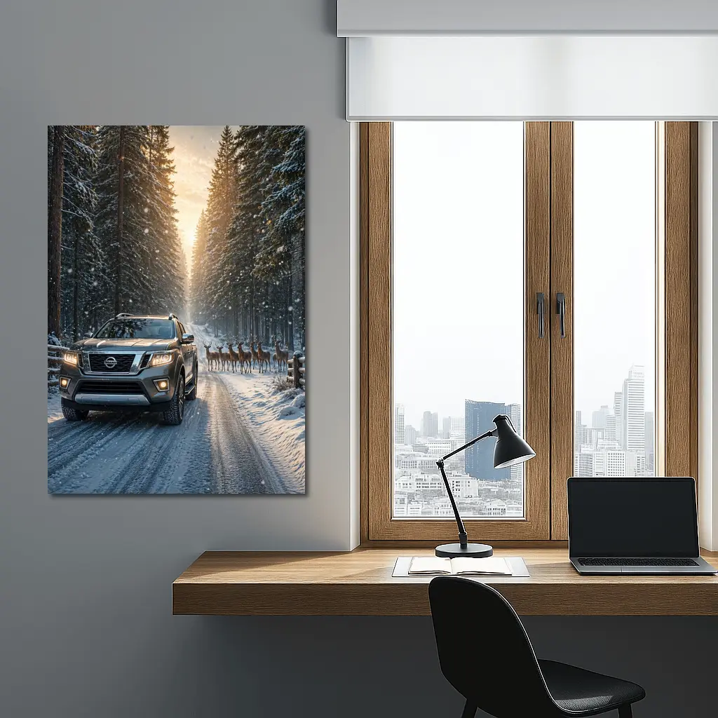Nissan Frontier SUV Snowy Forest Deer – Wall Art