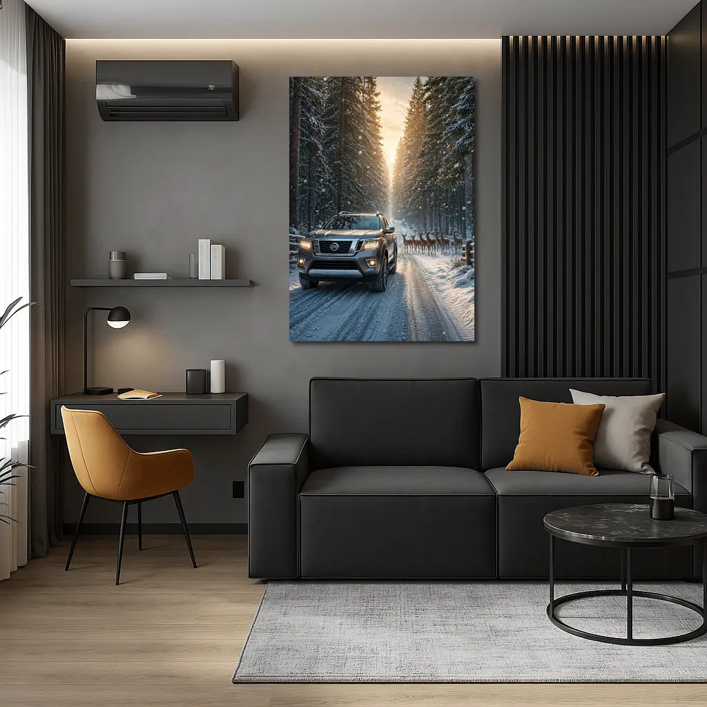 Nissan Frontier SUV Snowy Forest Deer – Wall Art