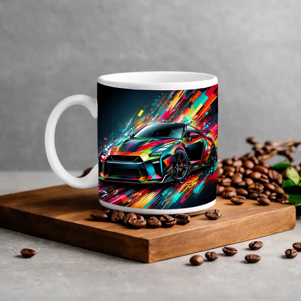 Nissan GT-R Abstract Colorful Digital Art – Mugs