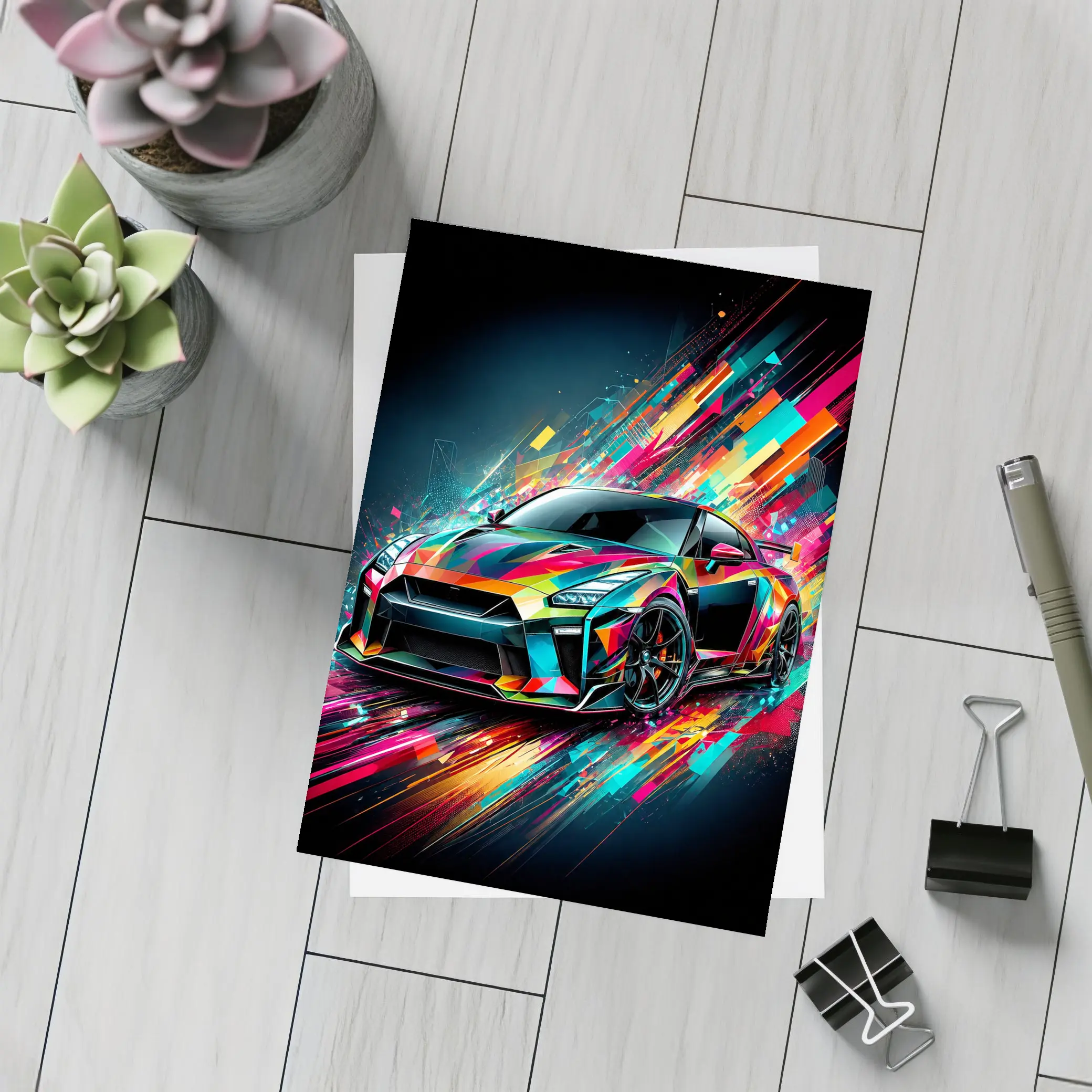 Nissan GT-R Abstract Colorful Digital Art – Postcards