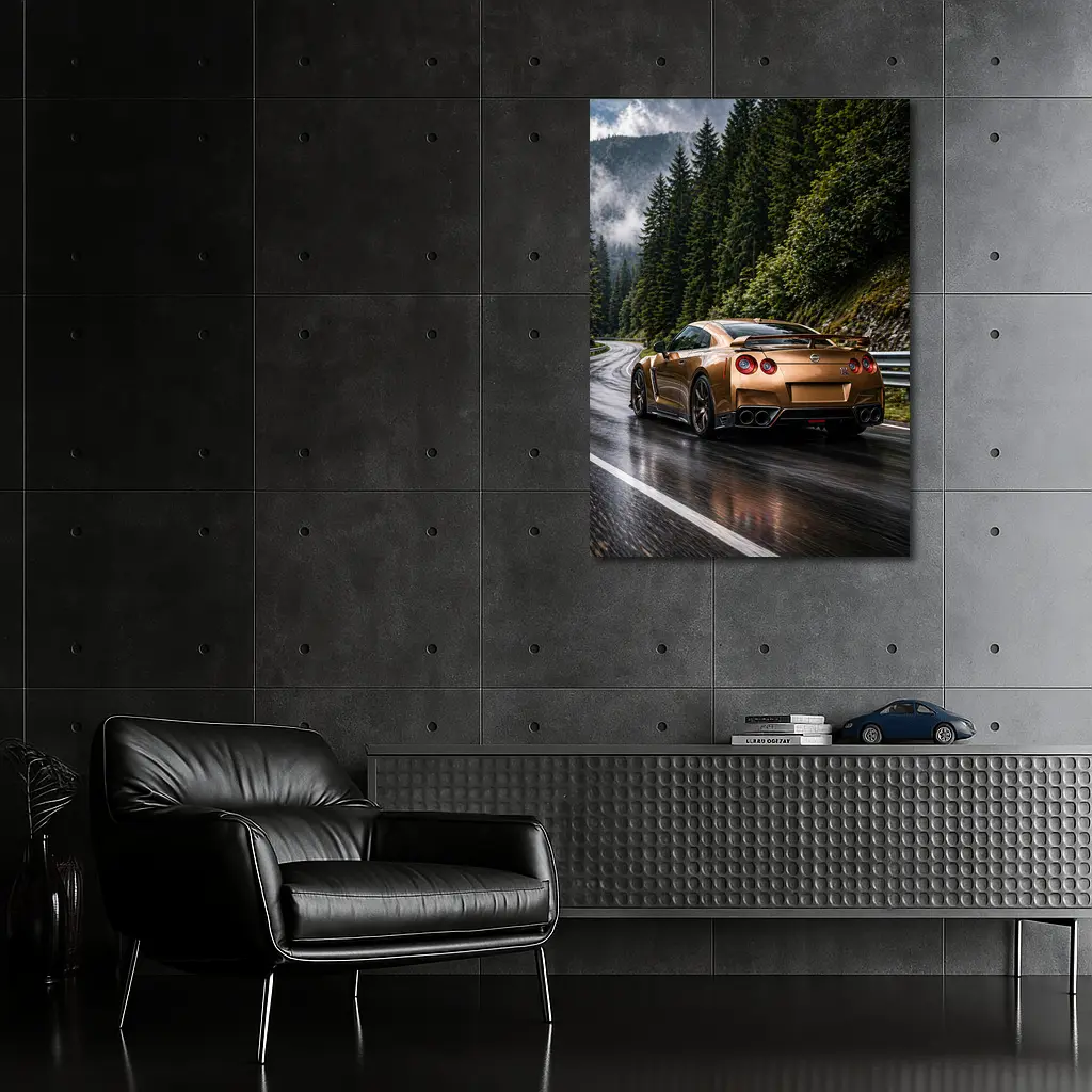 Nissan GT-R Gold Wet Mountain Road – Wall Art