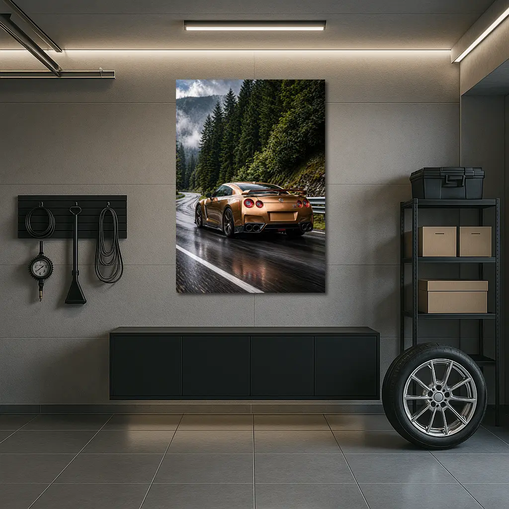 Nissan GT-R Gold Wet Mountain Road – Wall Art