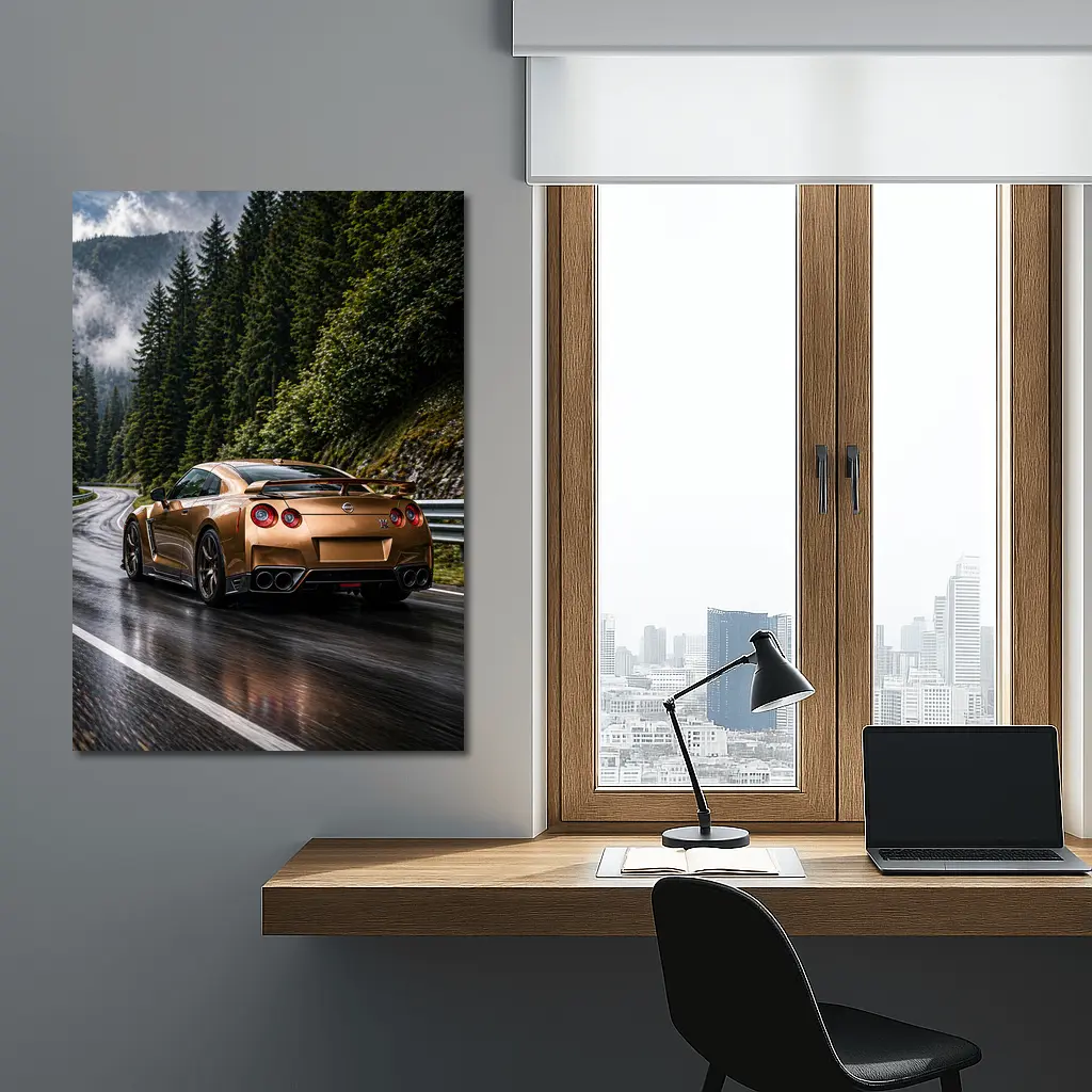 Nissan GT-R Gold Wet Mountain Road – Wall Art