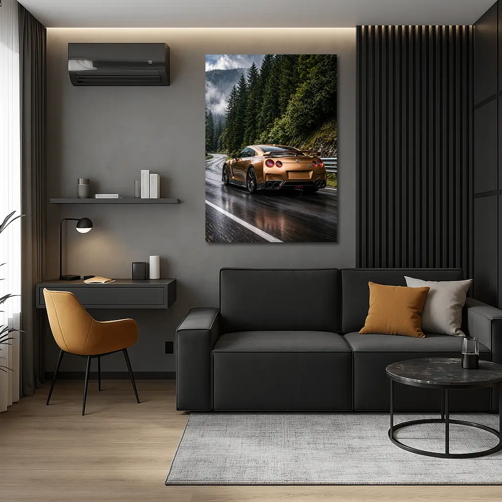 Nissan GT-R Gold Wet Mountain Road – Wall Art
