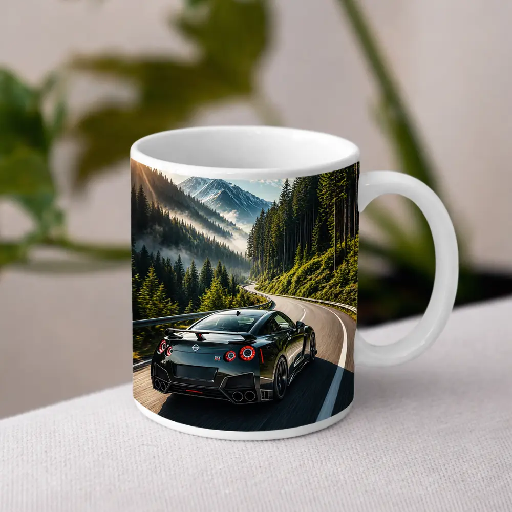 Nissan GT-R Driving Mountain Forest Road – Mugs