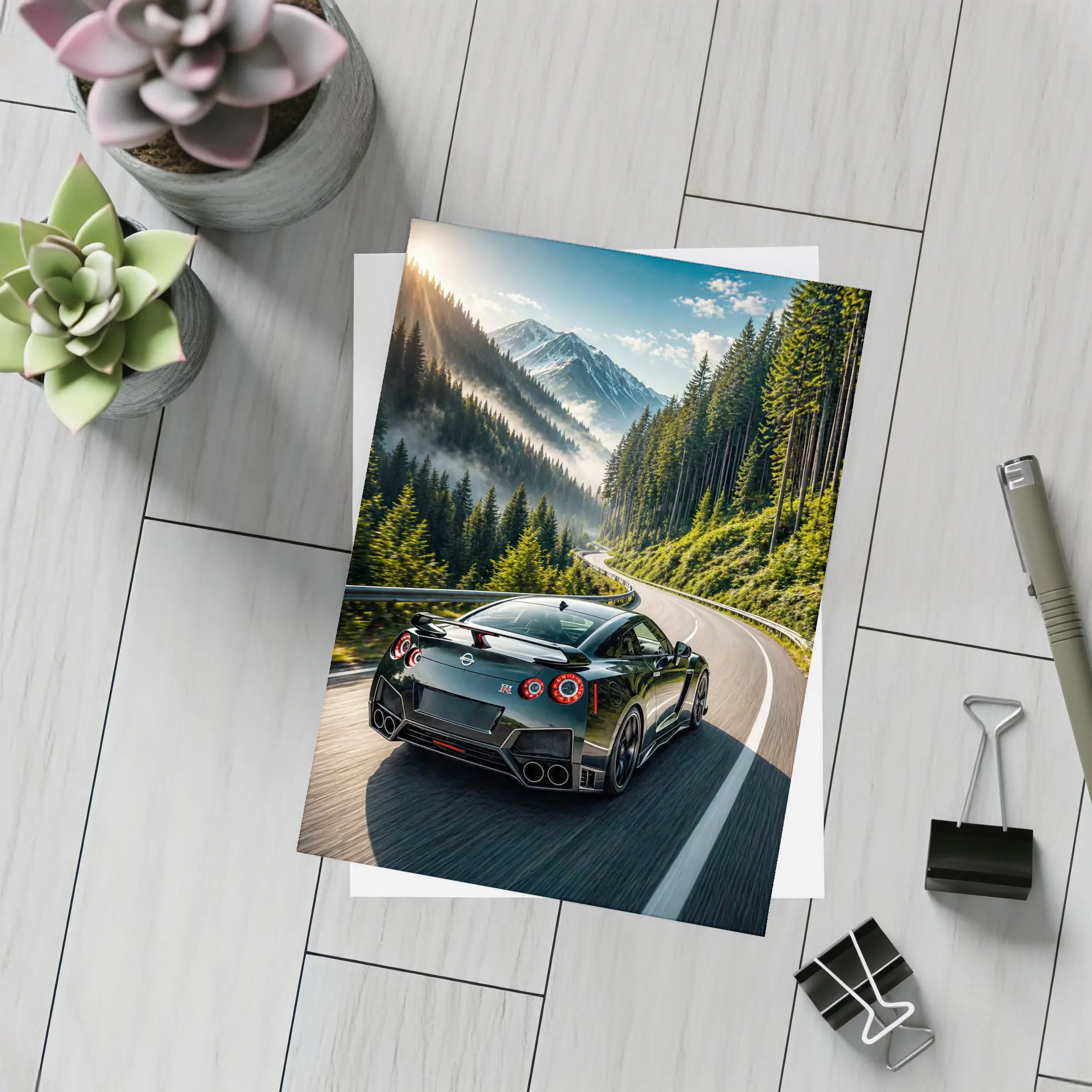 Nissan GT-R Driving Mountain Forest Road – Postcards