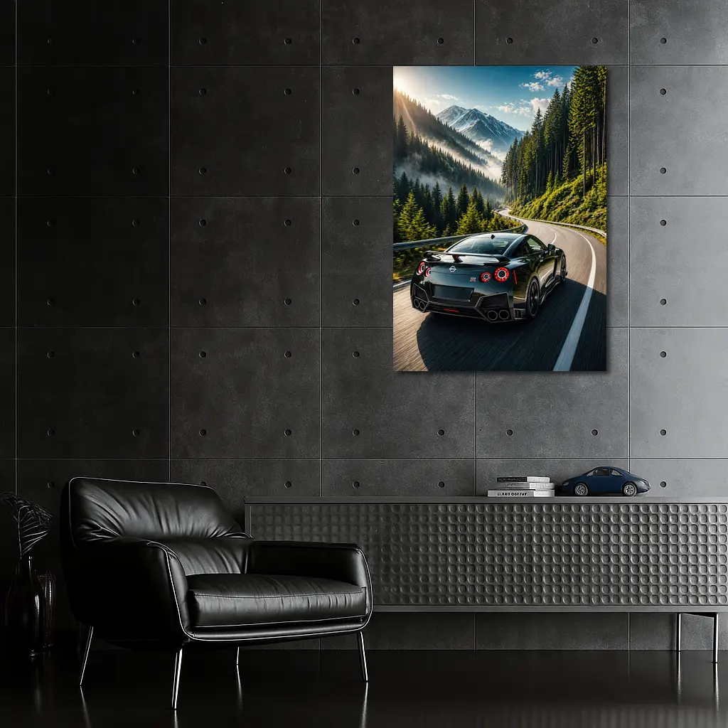 Nissan GT-R Driving Mountain Forest Road – Wall Art