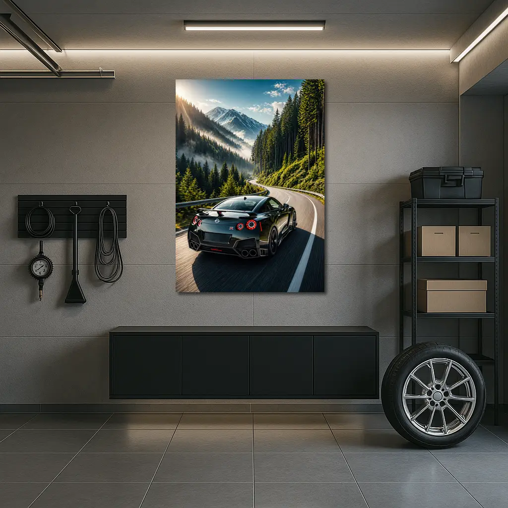 Nissan GT-R Driving Mountain Forest Road – Wall Art