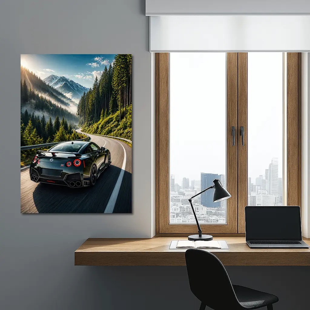 Nissan GT-R Driving Mountain Forest Road – Wall Art