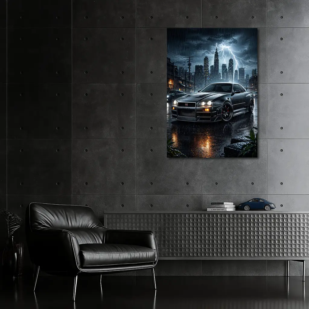 Nissan Skyline GT-R R34 Rainy City Night – Wall Art