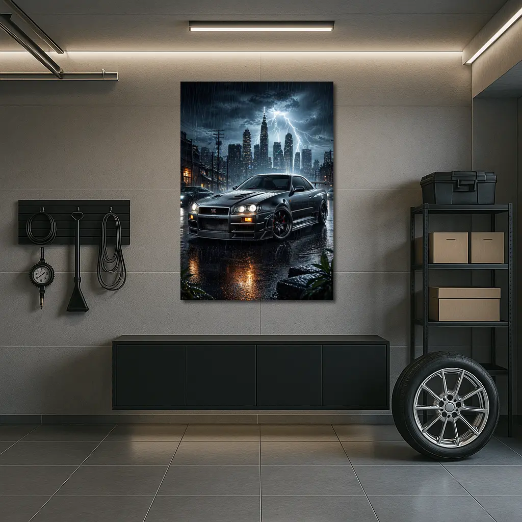 Nissan Skyline GT-R R34 Rainy City Night – Wall Art