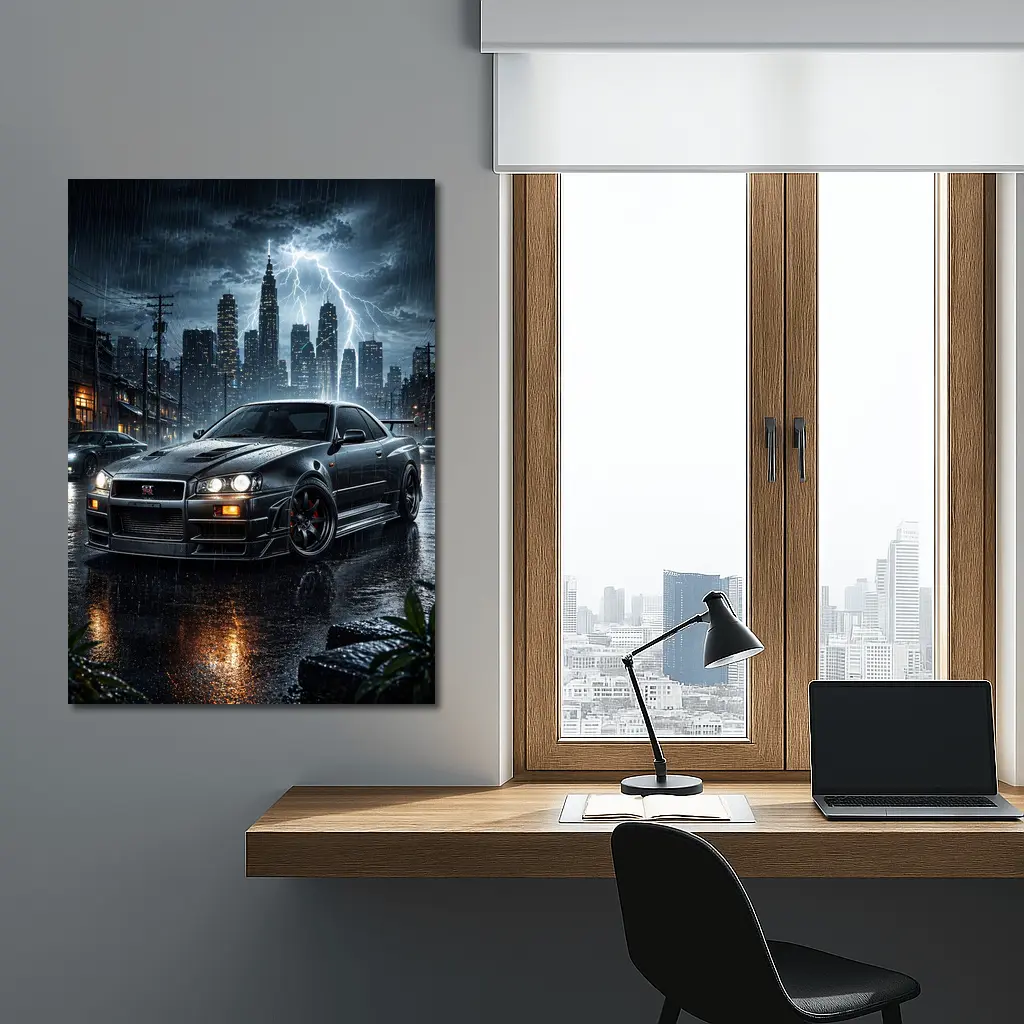 Nissan Skyline GT-R R34 Rainy City Night – Wall Art