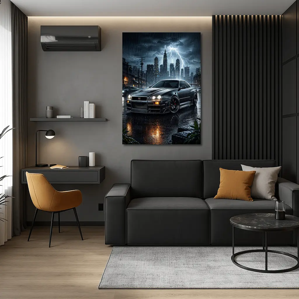 Nissan Skyline GT-R R34 Rainy City Night – Wall Art
