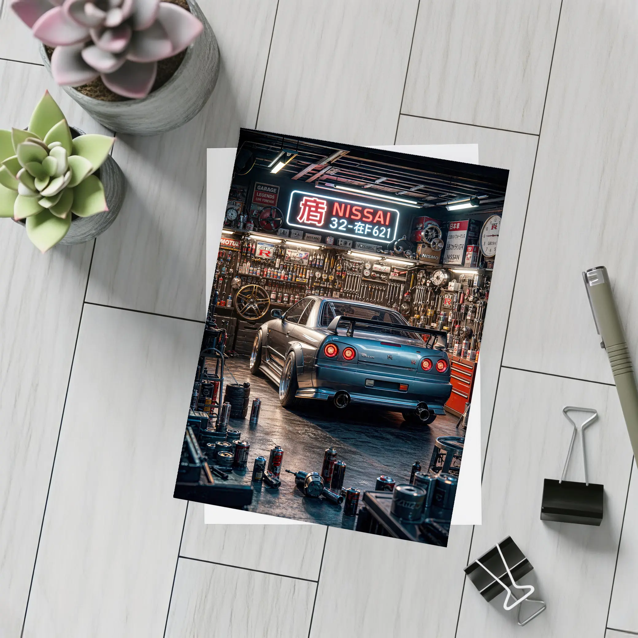 Nissan Skyline GT-R Blue Neon Garage – Postcards