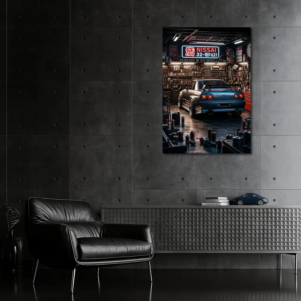 Nissan Skyline GT-R Blue Neon Garage – Wall Art