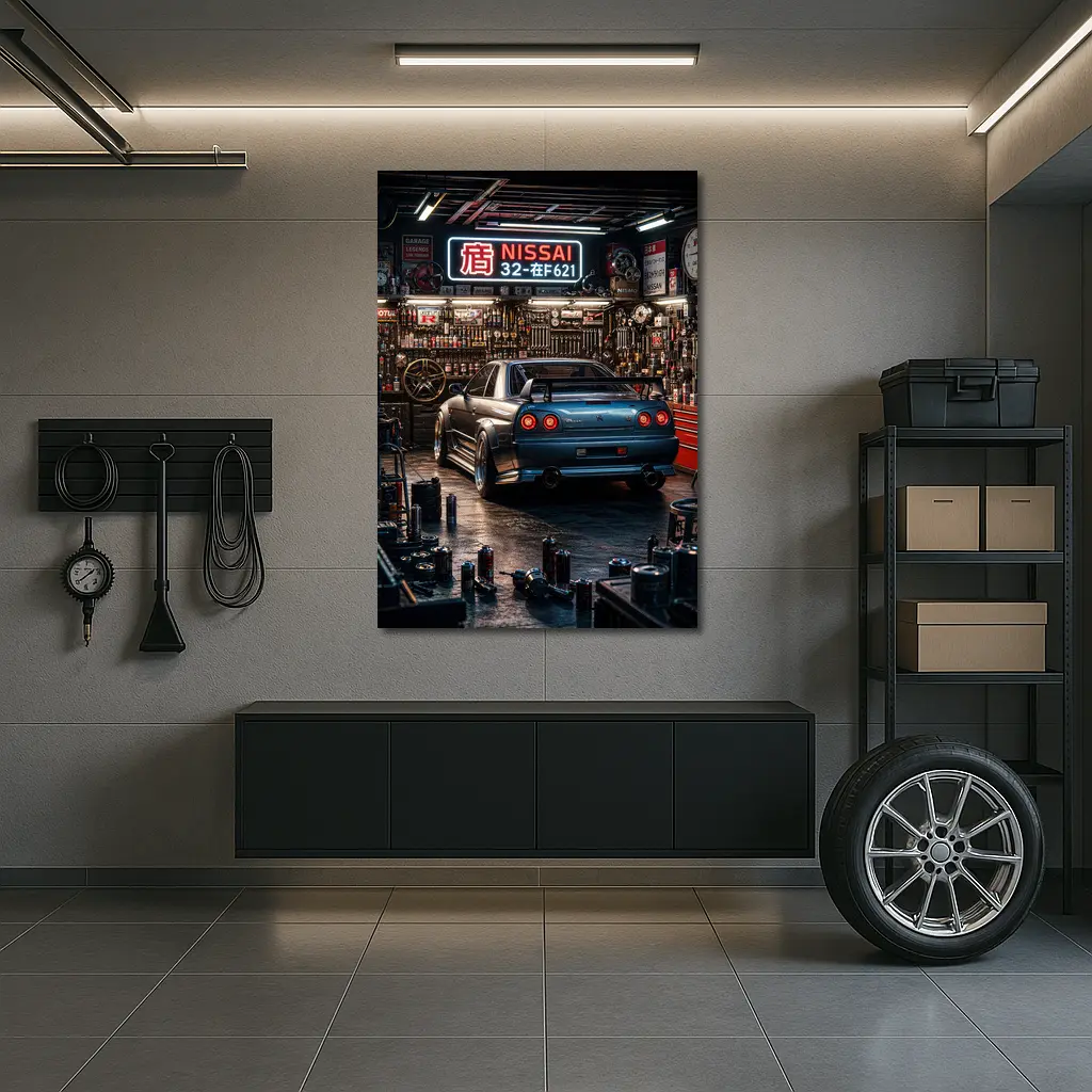 Nissan Skyline GT-R Blue Neon Garage – Wall Art