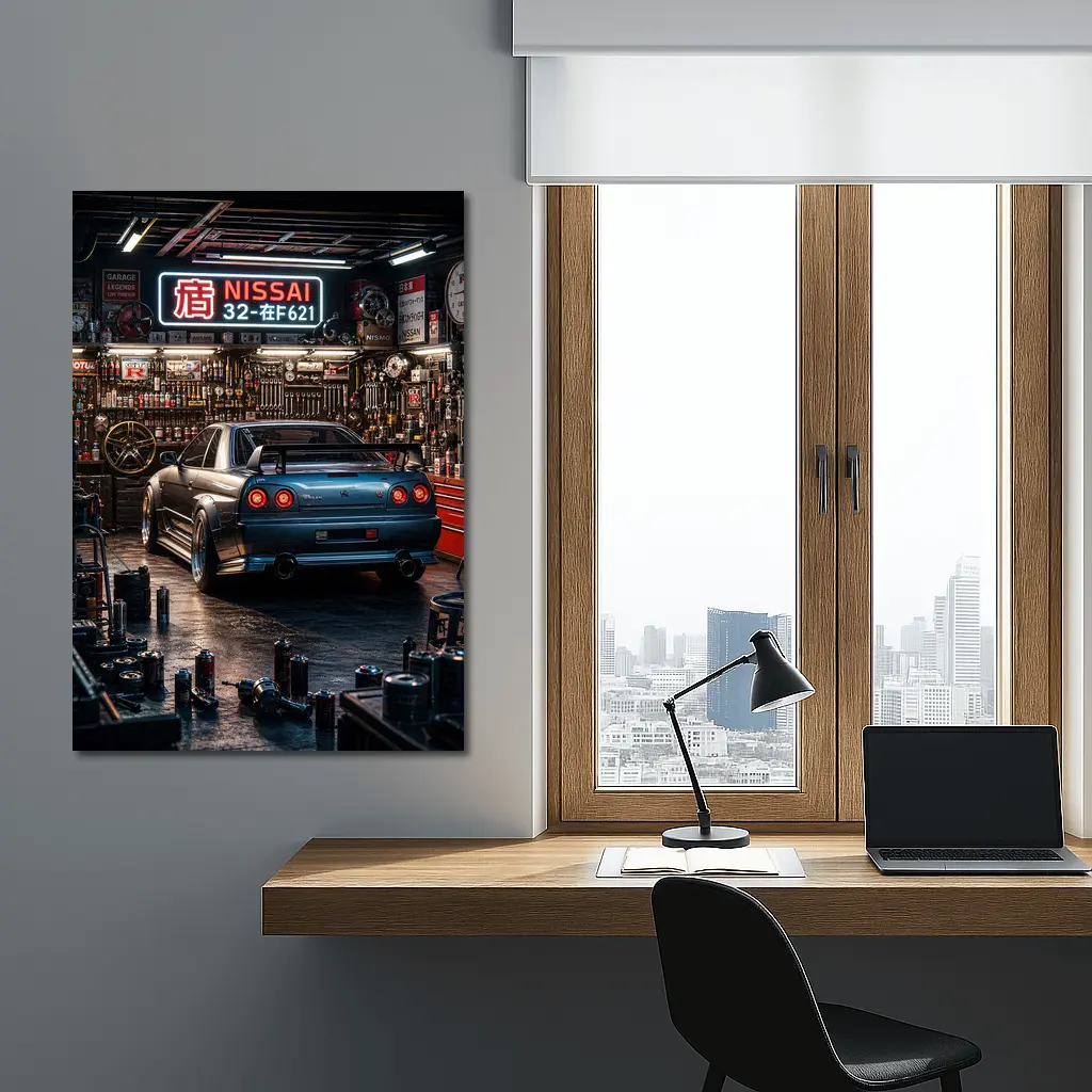 Nissan Skyline GT-R Blue Neon Garage – Wall Art