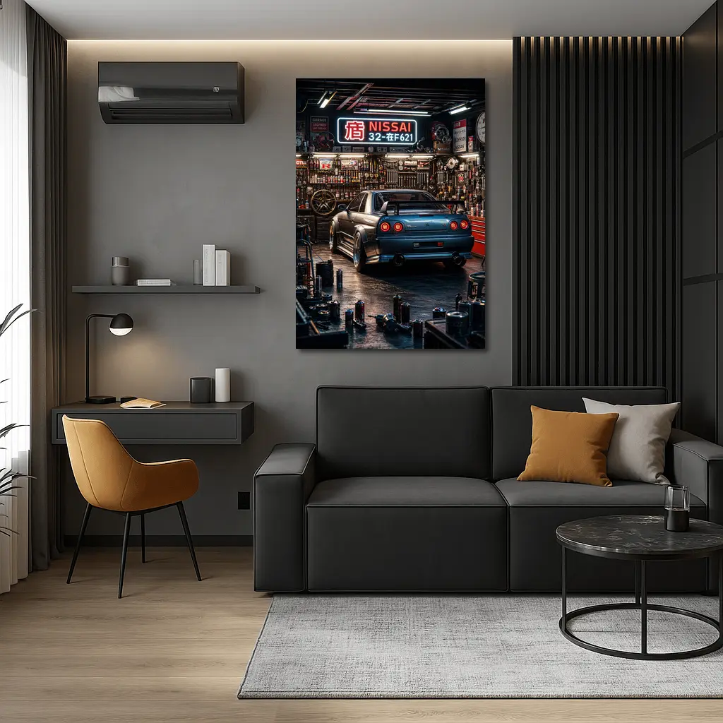 Nissan Skyline GT-R Blue Neon Garage – Wall Art