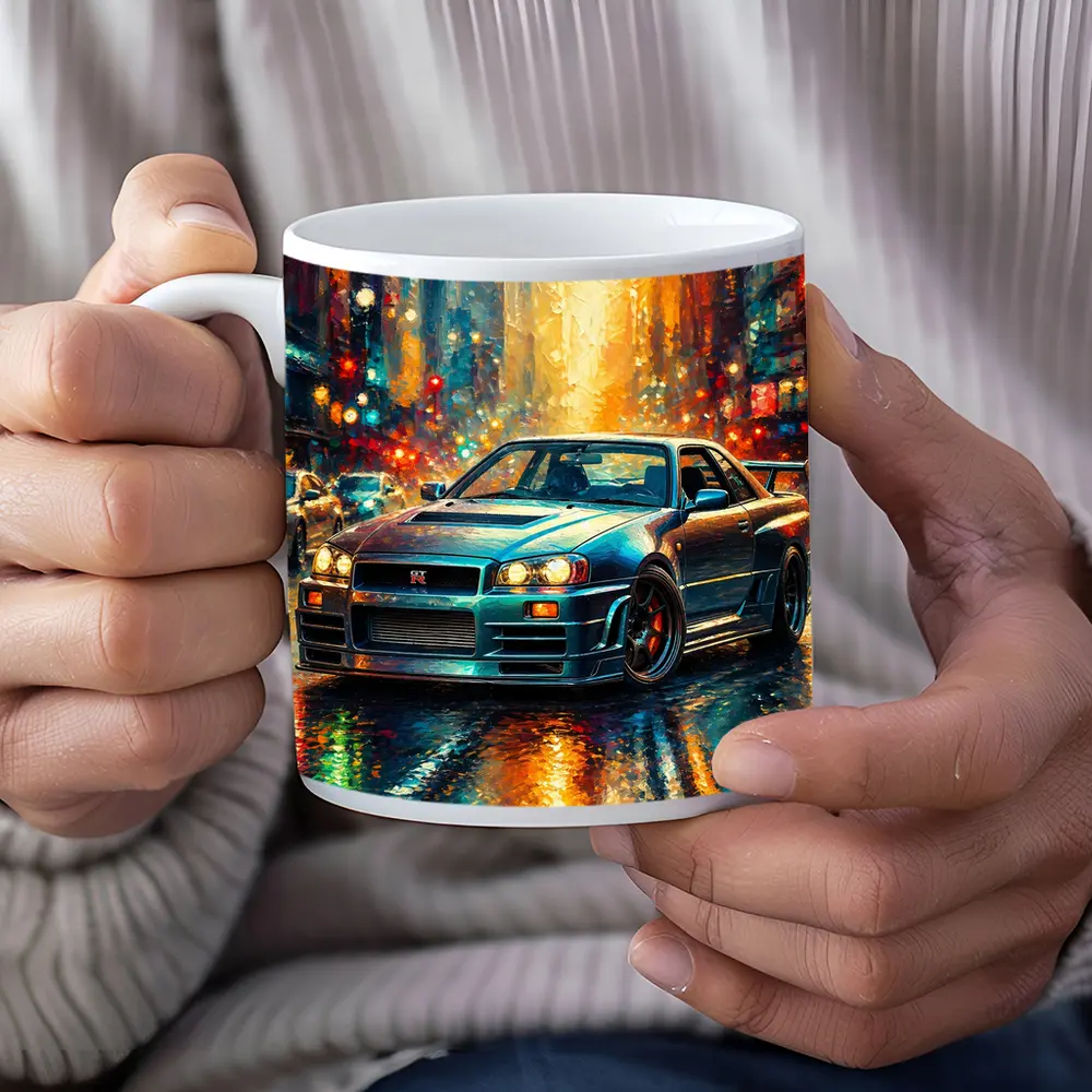 Nissan Skyline GT-R Rainy City Impressionism Art – Mugs