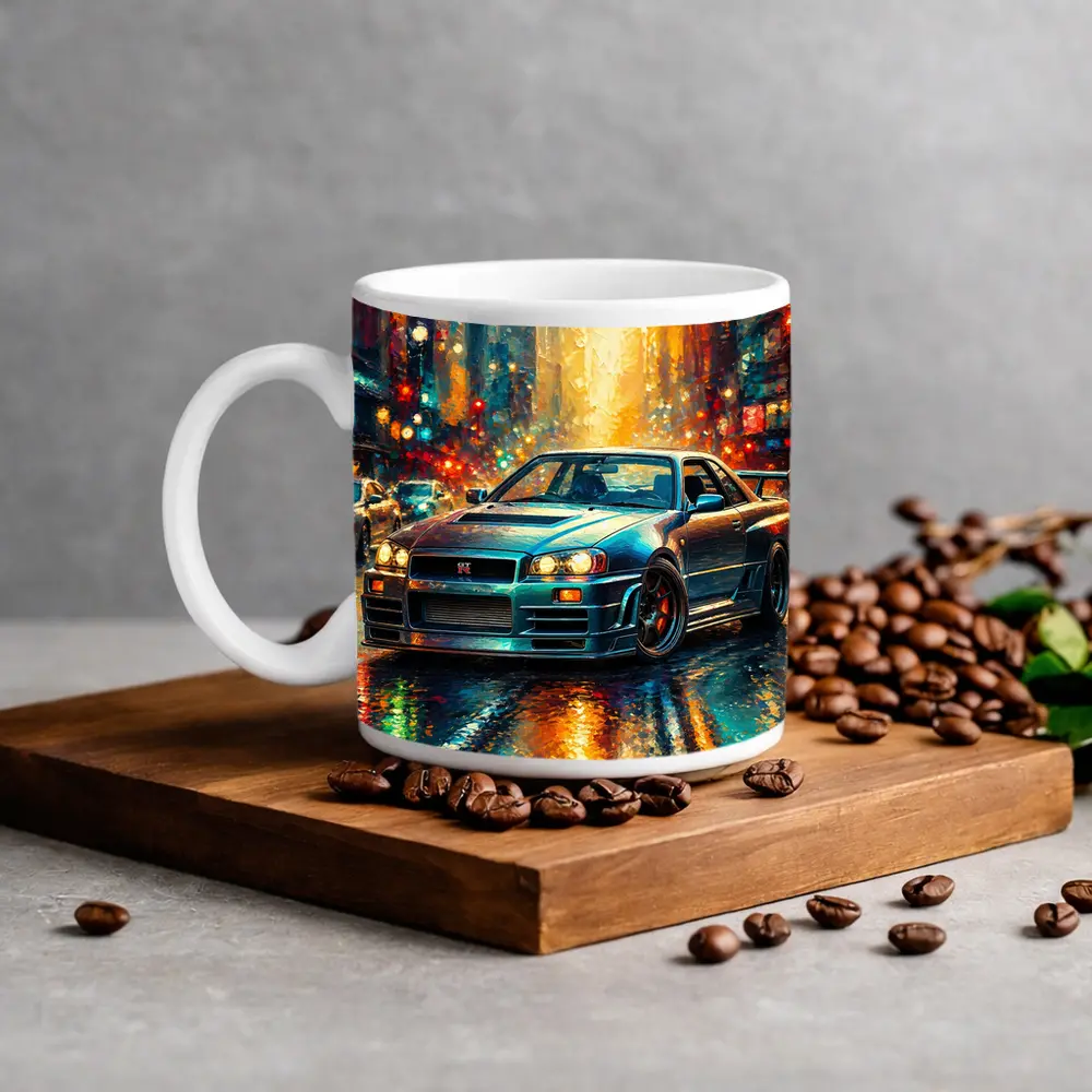 Nissan Skyline GT-R Rainy City Impressionism Art – Mugs