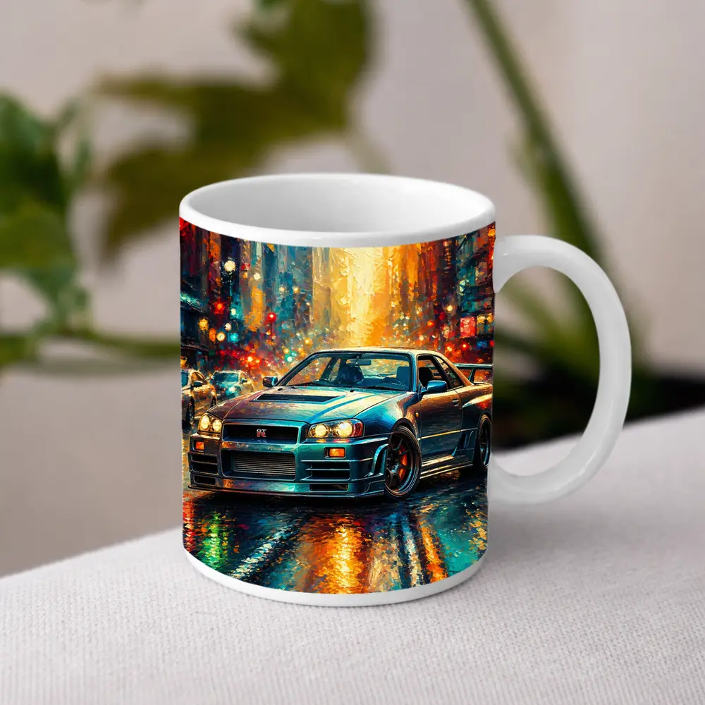 Nissan Skyline GT-R Rainy City Impressionism Art – Mugs
