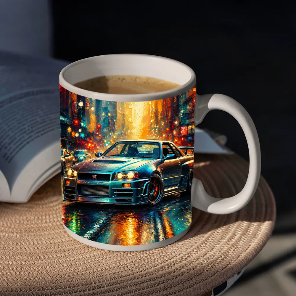 Nissan Skyline GT-R Rainy City Impressionism Art – Mugs