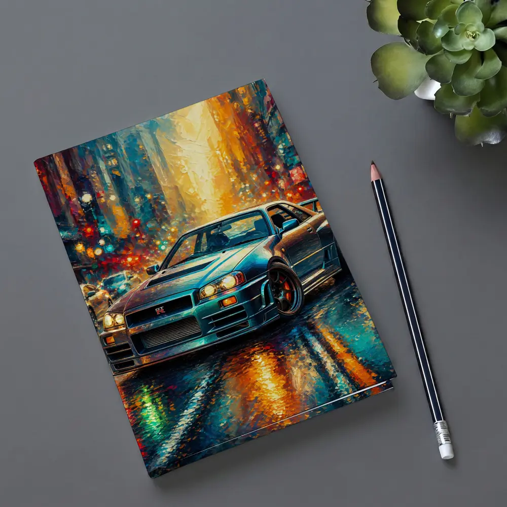 Nissan Skyline GT-R Rainy City Impressionism Art – Notebooks