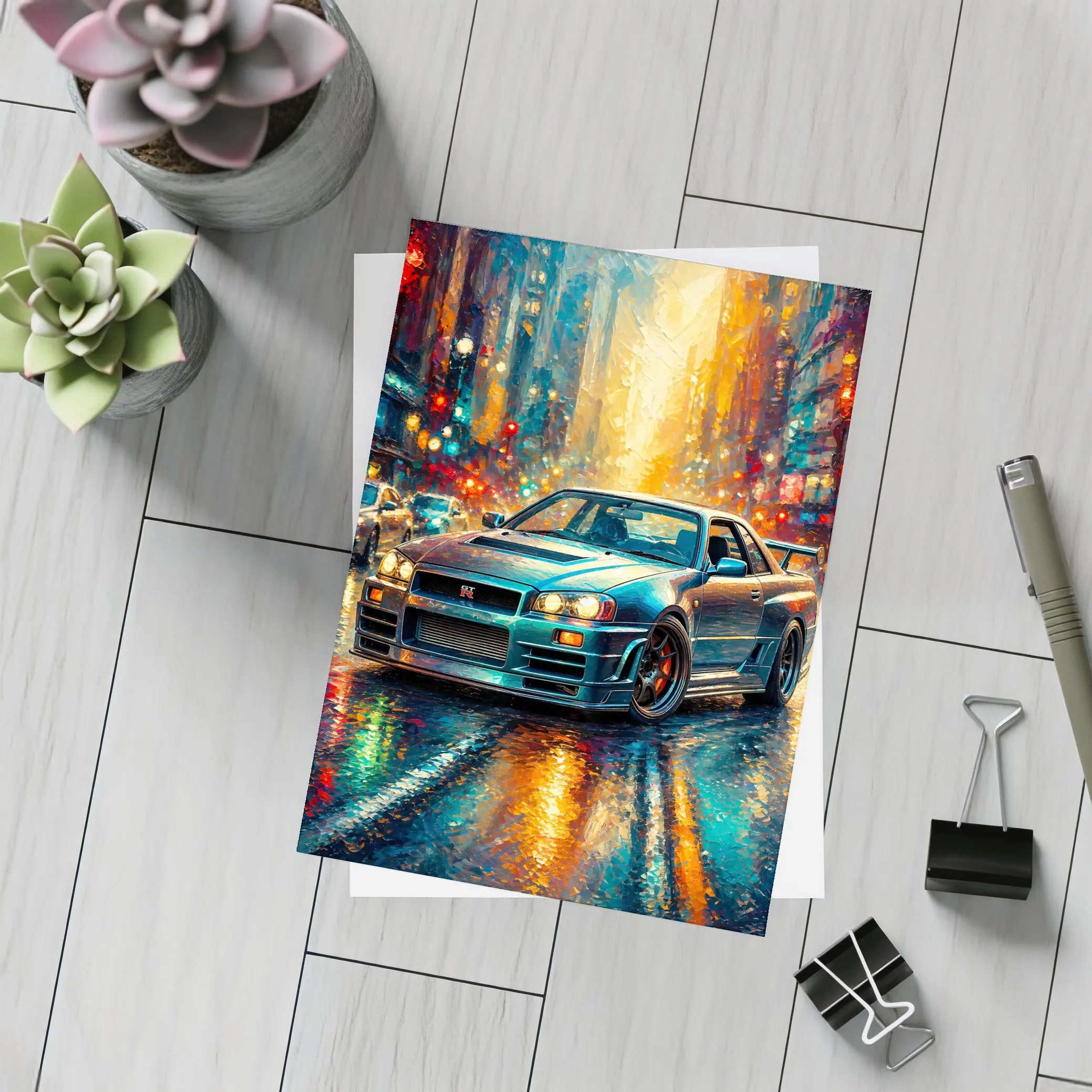 Nissan Skyline GT-R Rainy City Impressionism Art – Postcards
