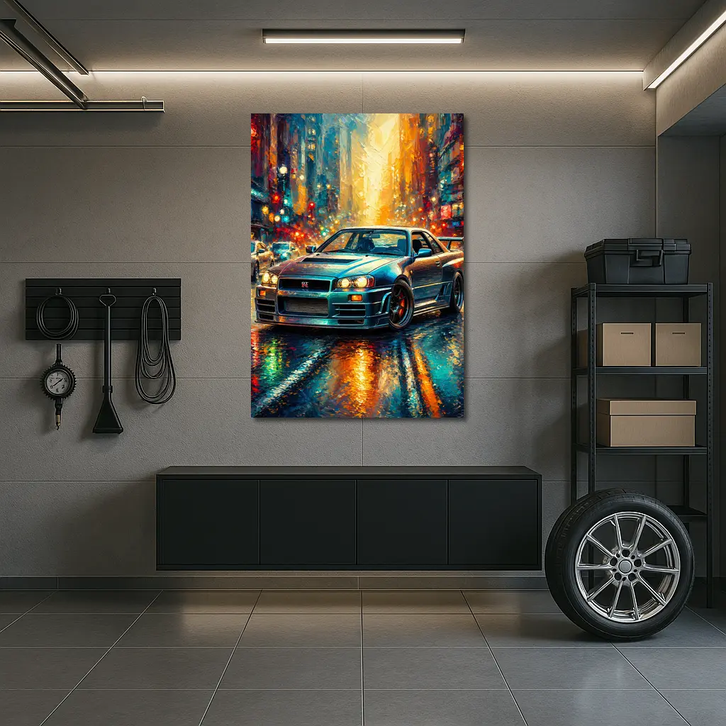 Nissan Skyline GT-R Rainy City Impressionism Art – Wall Art
