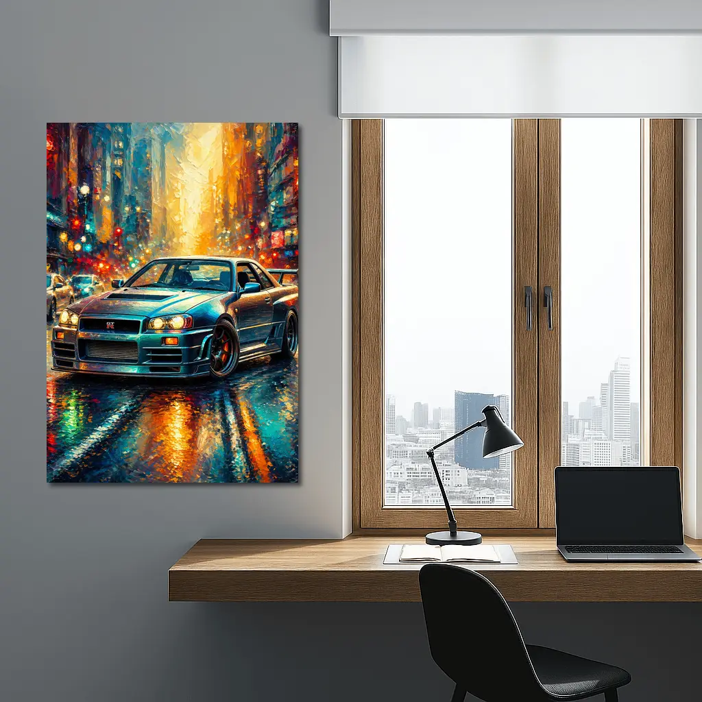 Nissan Skyline GT-R Rainy City Impressionism Art – Wall Art
