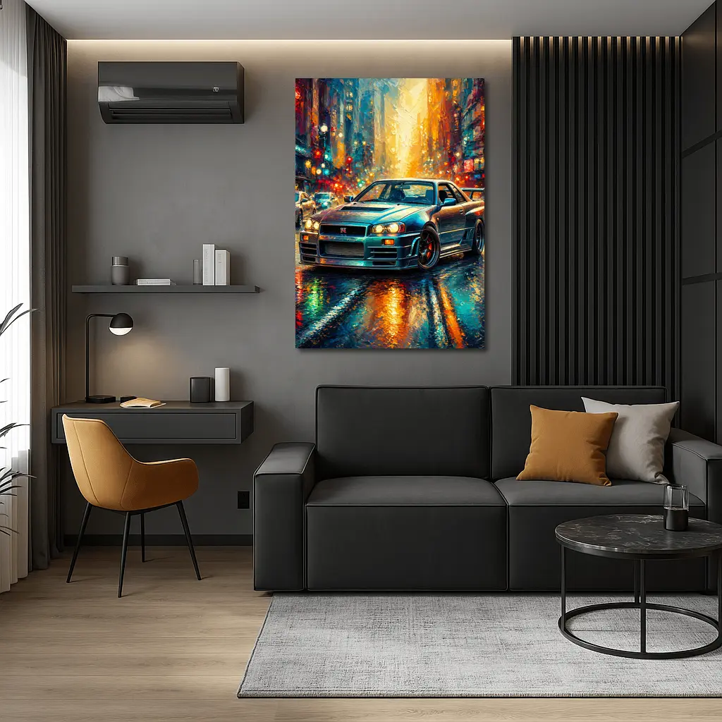 Nissan Skyline GT-R Rainy City Impressionism Art – Wall Art
