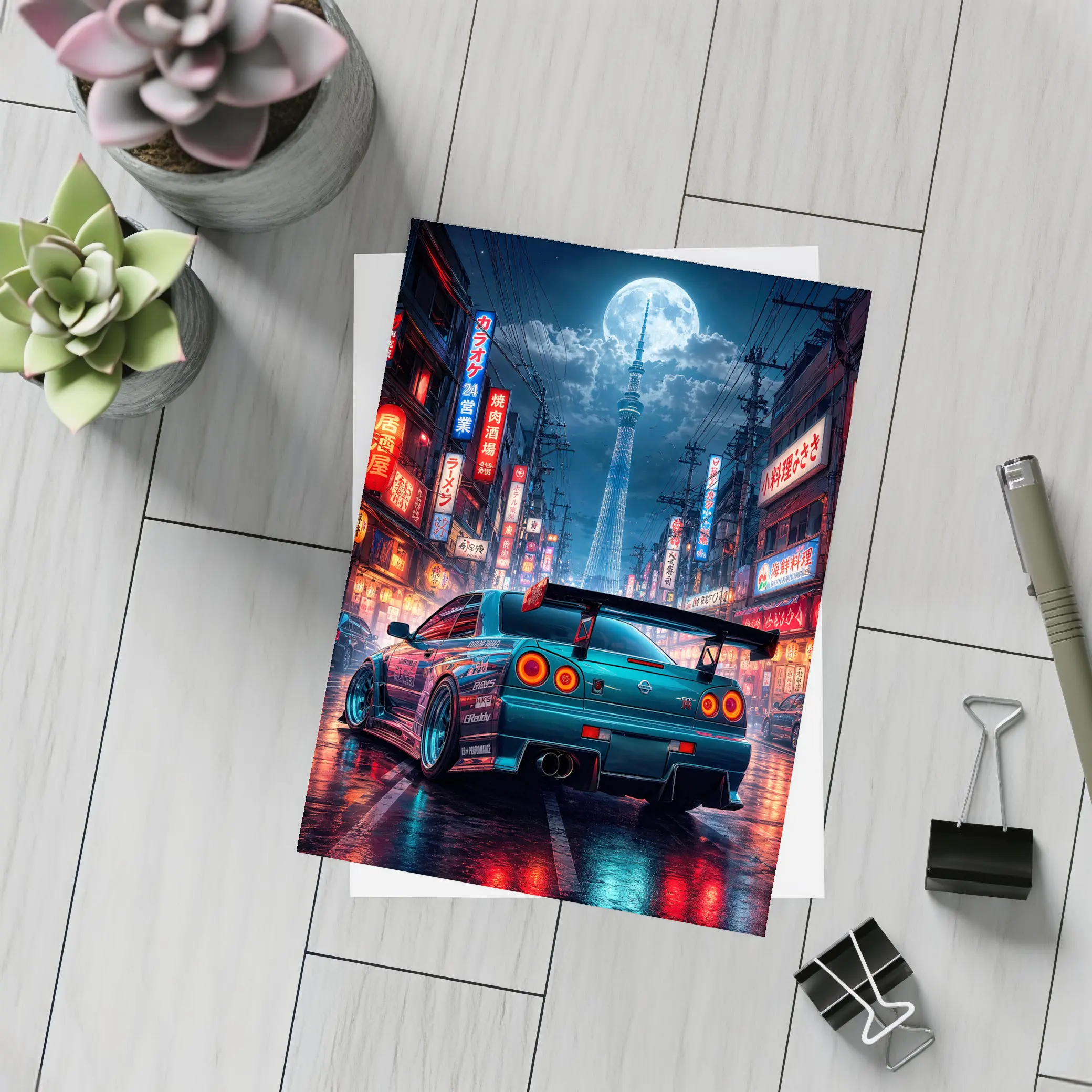 Nissan Skyline GTR Tokyo Neon Night Streets – Postcards